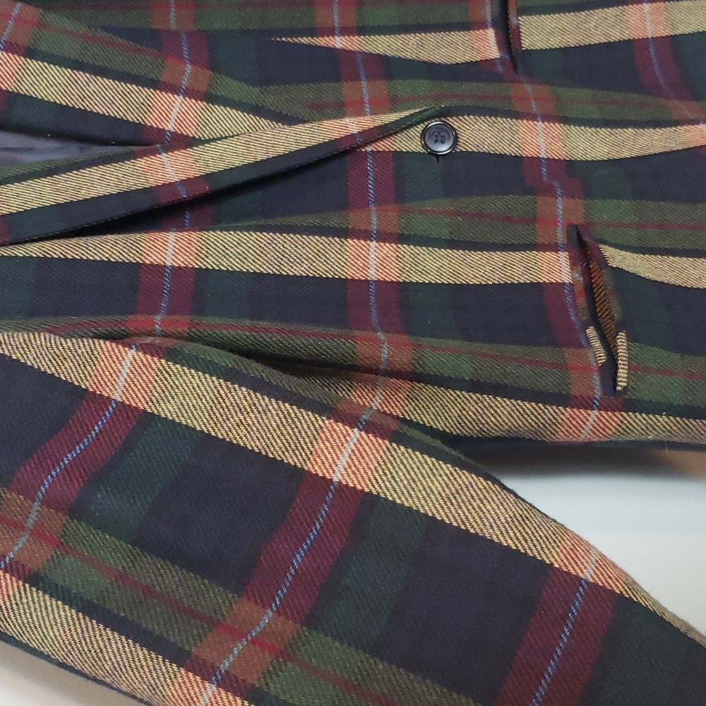 Vintage Plaid Blazer - Red, Green, Tan - Picture 4 of 7